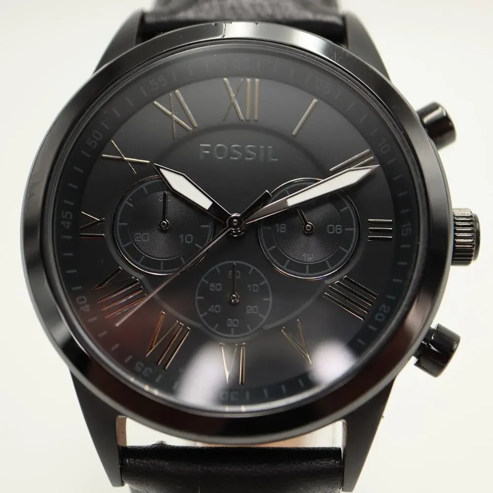 Fossil Neutra Black Stealth 43mm Chronograph Watch Leather BQ1734 w New Battery